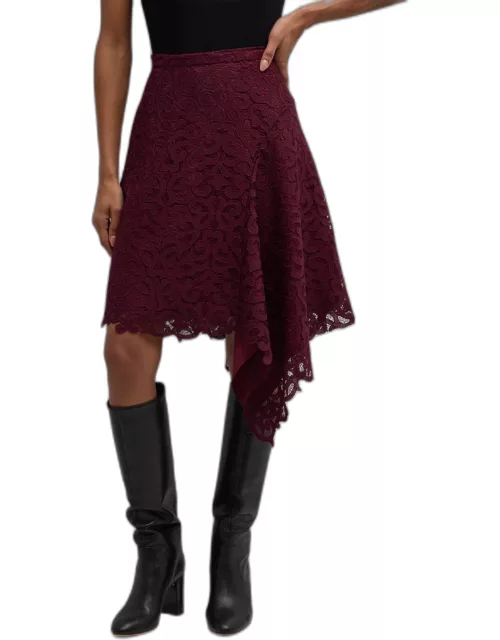 Asymmetric Scroll Lace Midi Skirt