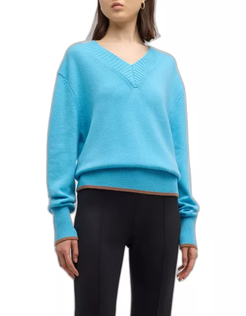 V-Neck Wool Cashmere Sweater with Tipping