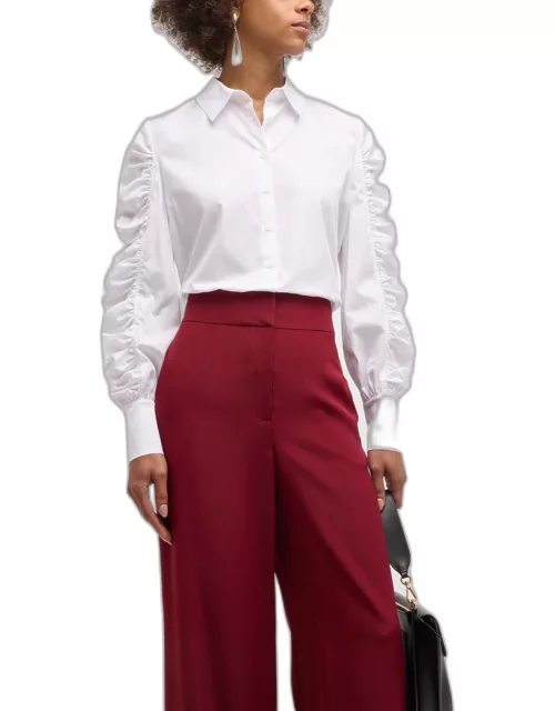 Juliana Ruched Button-Down Cotton Shirt