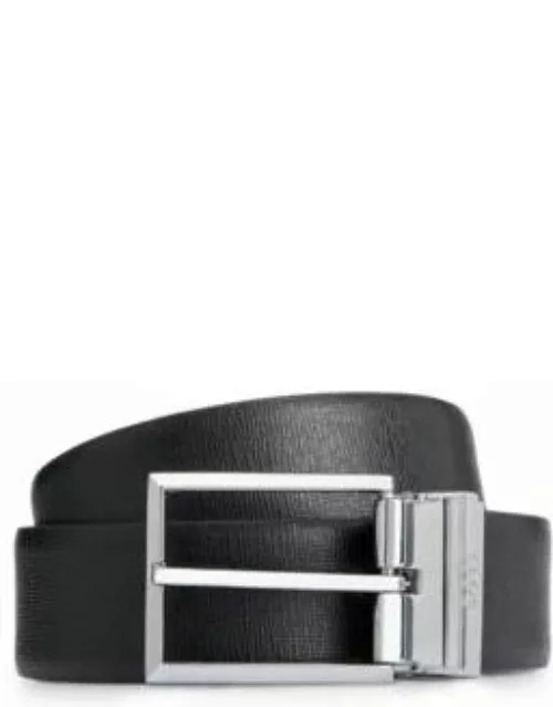 Italian-leather reversible belt with plaque and pin buckles- Black Men's Business Belt