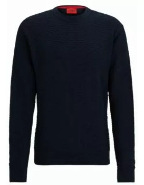 Relaxed-fit sweater in cotton with knitted structure- Dark Blue Men's Sweater