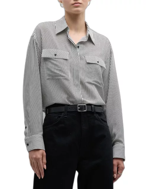 Ellias Silk Stripe Long-Sleeve Shirt