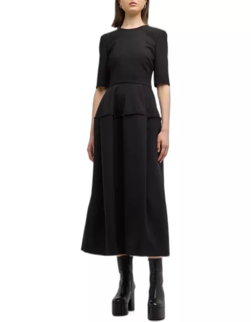 Short-Sleeve Tiered Bell Skirt Midi Dres