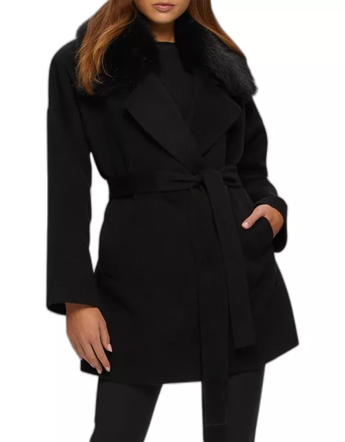Wool-Cashmere Belted Jacket With Detachable Toscana Shearling Lamb Collar Tri