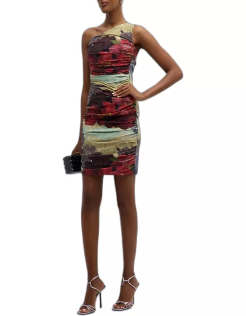 Adad One-Shoulder Floral-Print Mini Dres