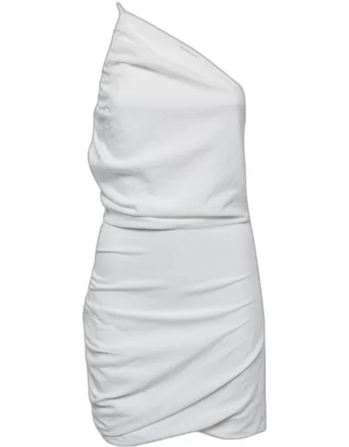 The Sei White Canvas Ruched One Shoulder Mini Dress