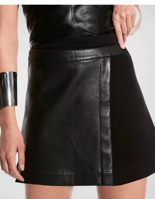 Vera Leather Wrap Mini Skirt