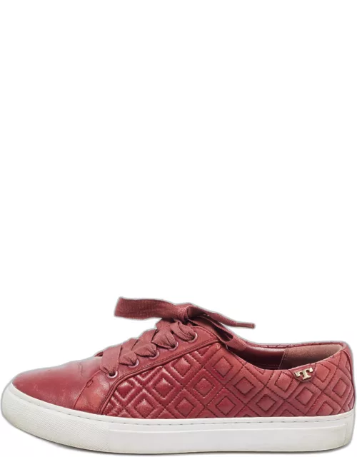 Tory Burch Red Quilted Leather Marion Lace Up Sneaker
