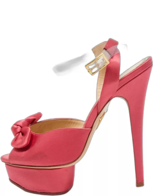 Charlotte Olympia Pink Satin Serena Bow Ankle Strap Platform Sandal