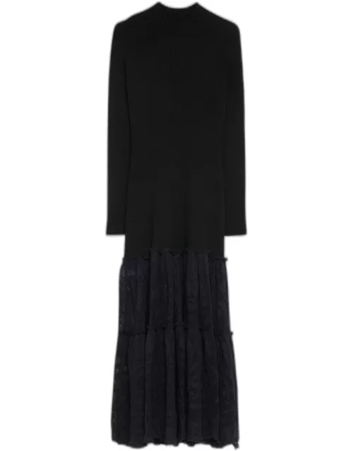 Joelle Wool Long-Sleeve Tiered Lace Maxi Dres