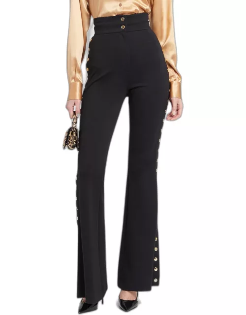Snap-Side Flared Crepe Pant