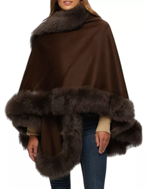 Cashmere Cape With Toscana Shearling Lamb Tri
