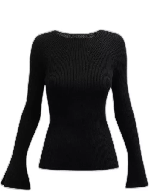 Mercer Flare-Sleeve Ribbed Wool Sweater