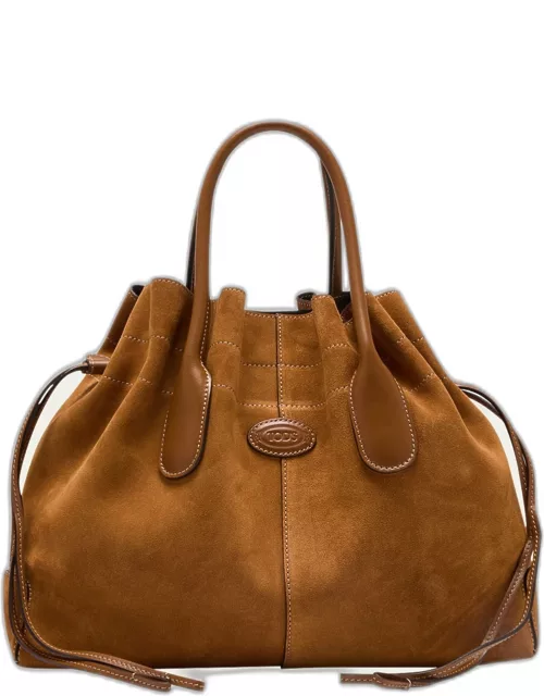 Drawstring Suede & Leather Top-Handle Bag
