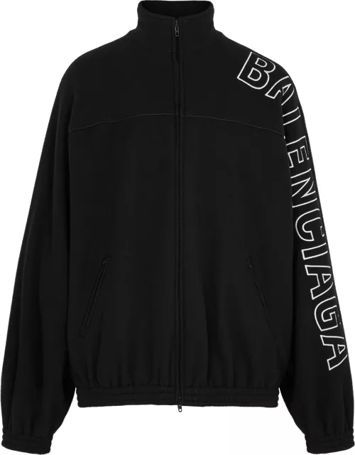 Balenciaga Outline Logo-embroidered Fleece Jacket - Black