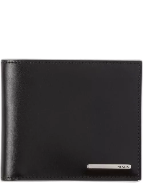 Men's Metal Logo Leather Bifold Wallet