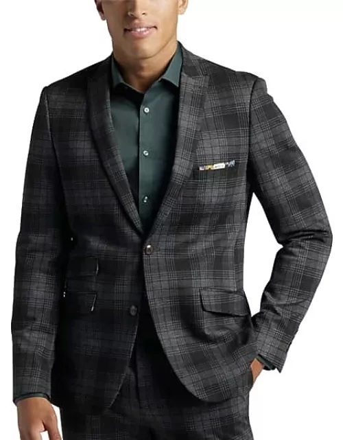 Paisley & Gray Men's Slim Fit Peak Lapel Suit Separates Jacket Char Pine Plaid