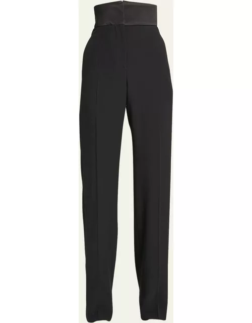 Narrow Bootcut Trousers with Satin Band