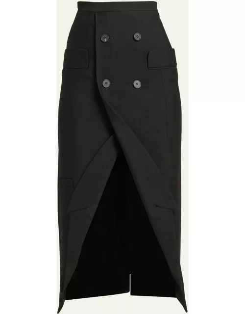 Wool Blazer-Inspired Pencil Skirt with Lapel He