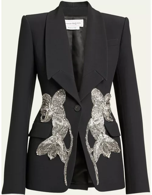Embellished Crepe Blazer Jacket