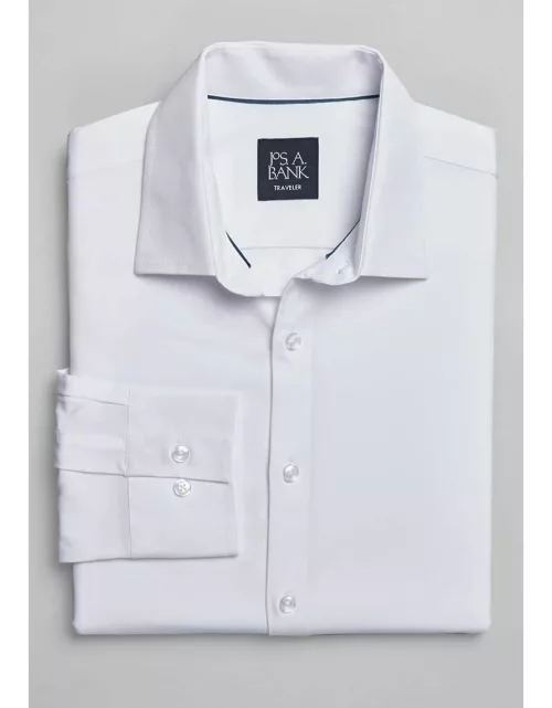 JoS. A. Bank Big & Tall Men's Traveler Collection Tailored Fit 4-Way Stretch Casual Shirt , White, 4 X Tal