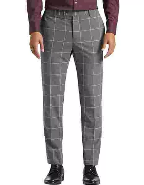 Egara Skinny Fit Windowpane Plaid Men's Suit Separates Pants Platinum Windowpane