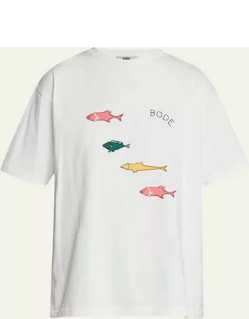 Fish Appliqué Cotton T-Shirt