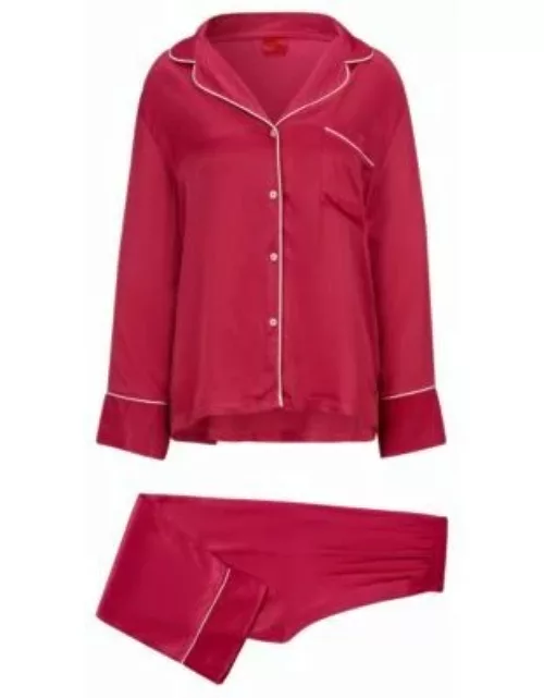 Relaxed-fit satin pajamas with contrast piping- Pink Women's Underwear, Pajamas, and Sock
