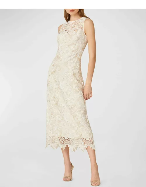 Sleeveless Floral Lace A-Line Midi Dres