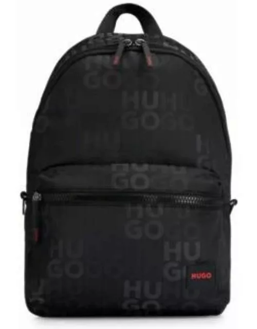 Stacked-logo-pattern backpack with branded rubber patch- Black Men's Backpack
