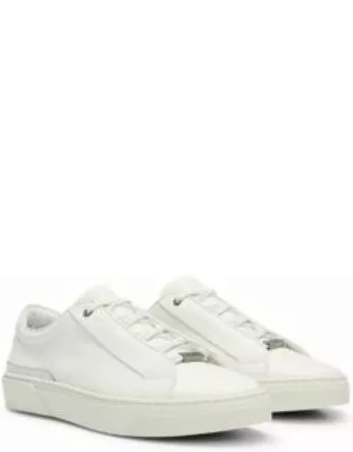 Grained-leather trainers with logo lace loop- White Men's Sneaker