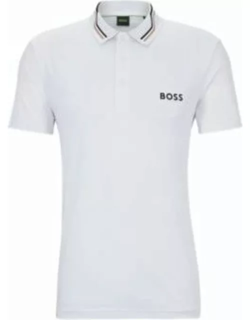 Contrast-logo polo shirt with collar stripe- White Men's Polo Shirt