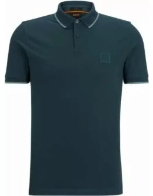 Stretch-cotton slim-fit polo shirt with logo patch- Light Green Men's Polo Shirt