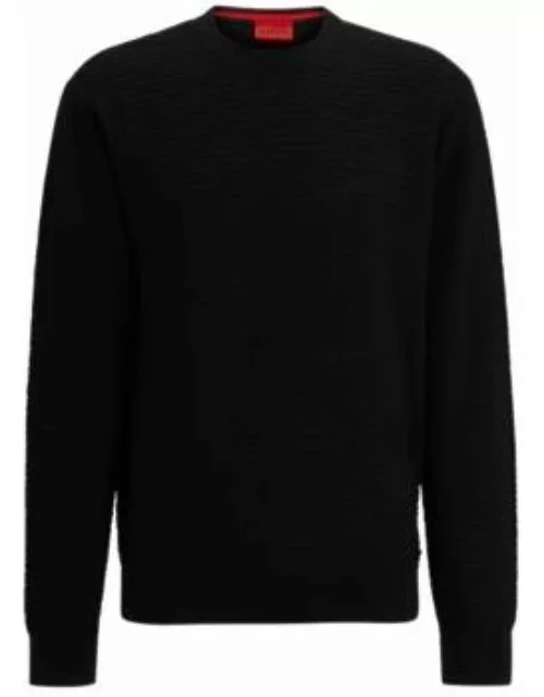 Relaxed-fit sweater in cotton with knitted structure- Black Men's Sweater