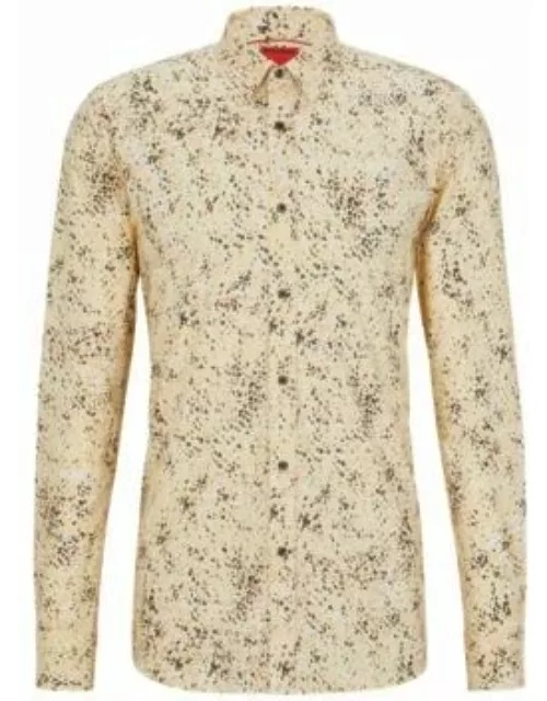 Extra-slim-fit shirt in Dalmatian-print stretch cotton- Light Beige Men's Shirt