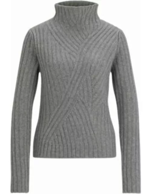 Funnel-neck sweater in virgin wool and cashmere- Silver Women's Sweater