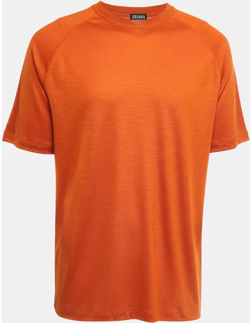 Z Zegna Orange Wool Crew Neck Half Sleeve T-Shirt