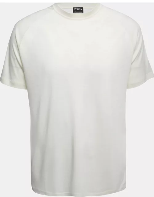 Zegna Cream Wool Crew Neck Half Sleeve T-Shirt