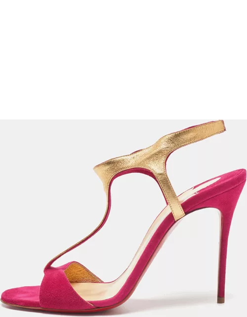 Christian Louboutin Pink/Gold Suede and Leather Morphetina Sandal