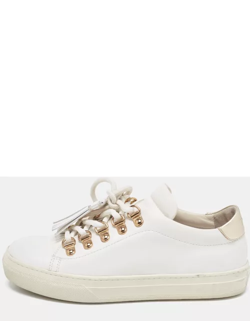 Tod's White Leather Tassel Lace Up Sneaker
