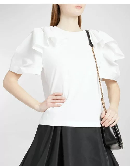 Cut And Sew T-Shirt with Ruffle Sleeve