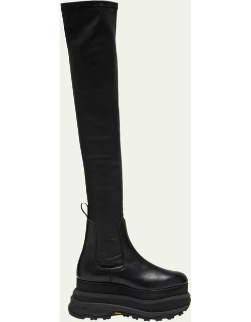 Stretch Leather Over-The-Knee Platform Boot