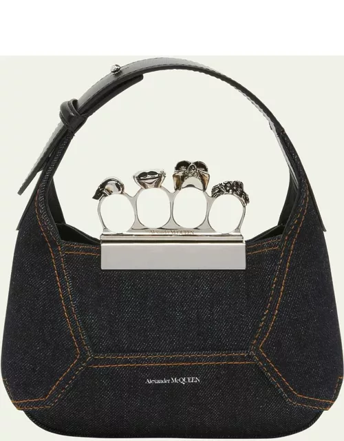 Mini Skull Jewel Denim Top-Handle Bag