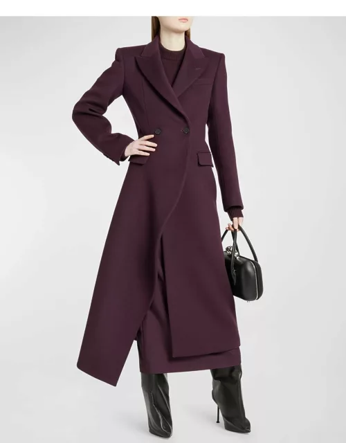 Asymmetric Draped Wool Overcoat