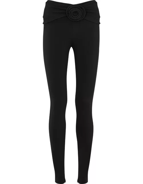 Magda Butrym Floral-appliquéd Stretch-jersey Trousers - Black