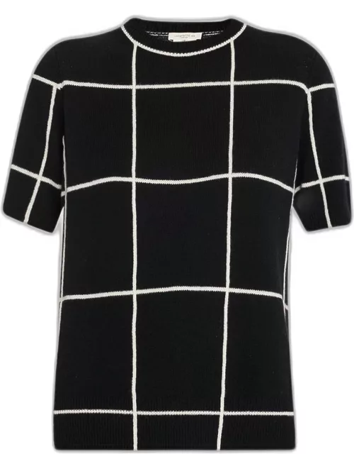 Cashmere Grid Intarsia Short-Sleeve Pullover