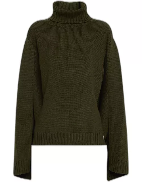 Tie-Back Turtleneck Wool Sweater