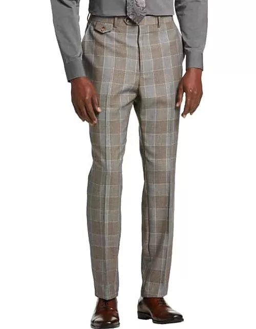 Tayion Big & Tall Men's Classic Fit Suit Separate Pants Tan Plaid
