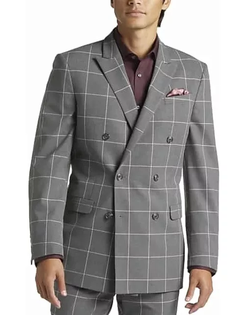 Egara Skinny Fit Double Breasted Peak Lapel Men's Suit Separates Jacket Plainum Windowpane