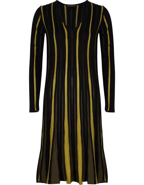 High Peaceful Striped Knitted Midi Dress - Black